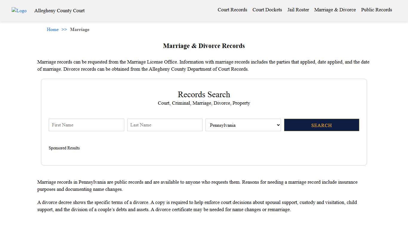 Marriage & Divorce Records Allegheny County Court